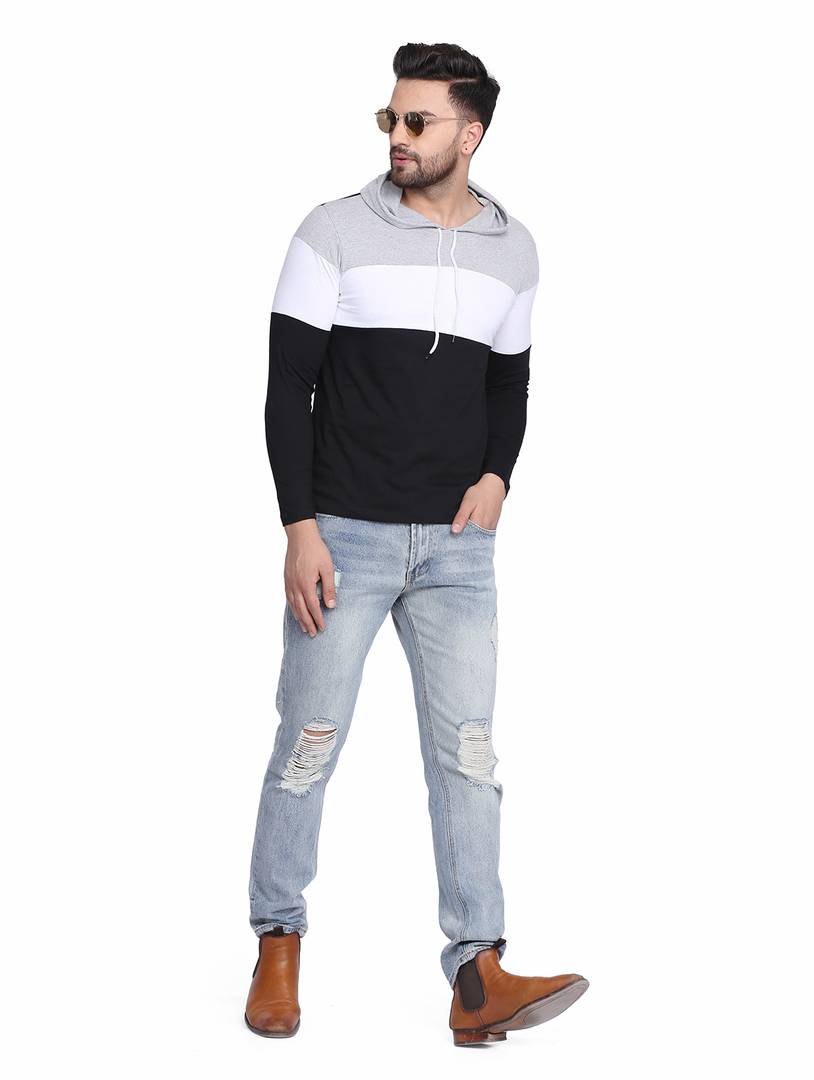 Men's Multicoloured Cotton Colourblocked Hooded Tees