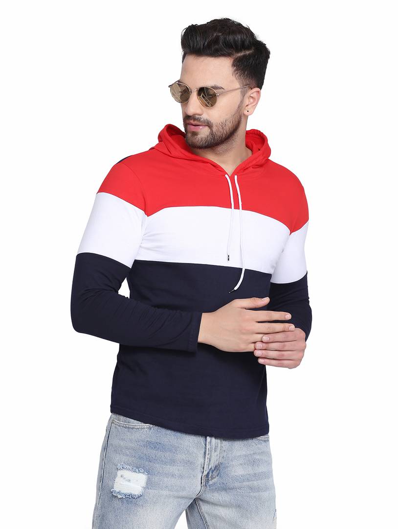 Men's Multicoloured Cotton Colourblocked Hooded Tees