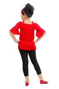 Girls Party(Festive) Top Pant  (Red)