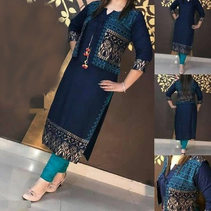 Plus Size Jacket Style Gold Printed MFC Kurti with Jacket