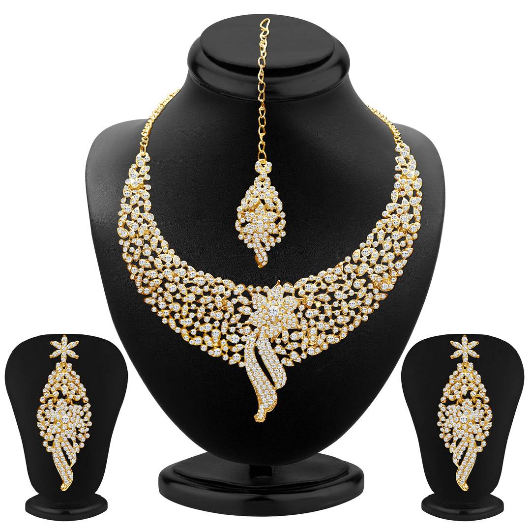 Sukkhi Sleek Gold Plated Ad Stone Necklace Set