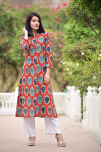 Load image into Gallery viewer, Elite Red Printed Cotton Women A-Line Kurti