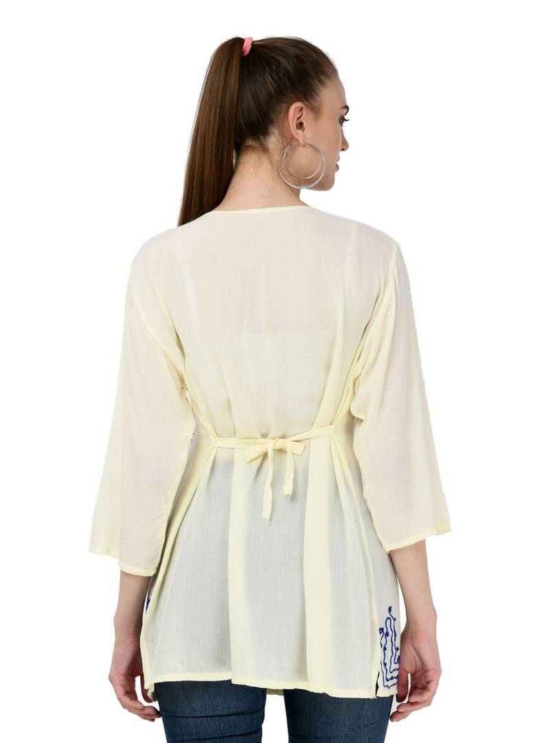 Women's Rayon Cream Embroidered Top