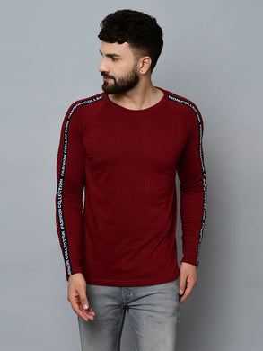 Men's Maroon Cotton Self Pattern Round Neck Tees - SVB Ventures 