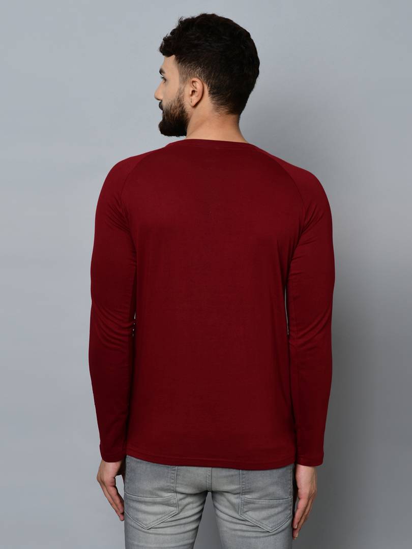 Men's Maroon Cotton Self Pattern Round Neck Tees - SVB Ventures 