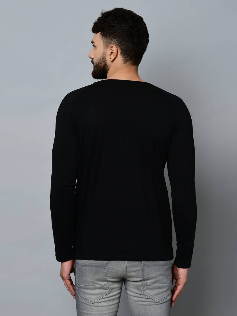 Men's Black Cotton Blend Self Pattern Round Neck Tees