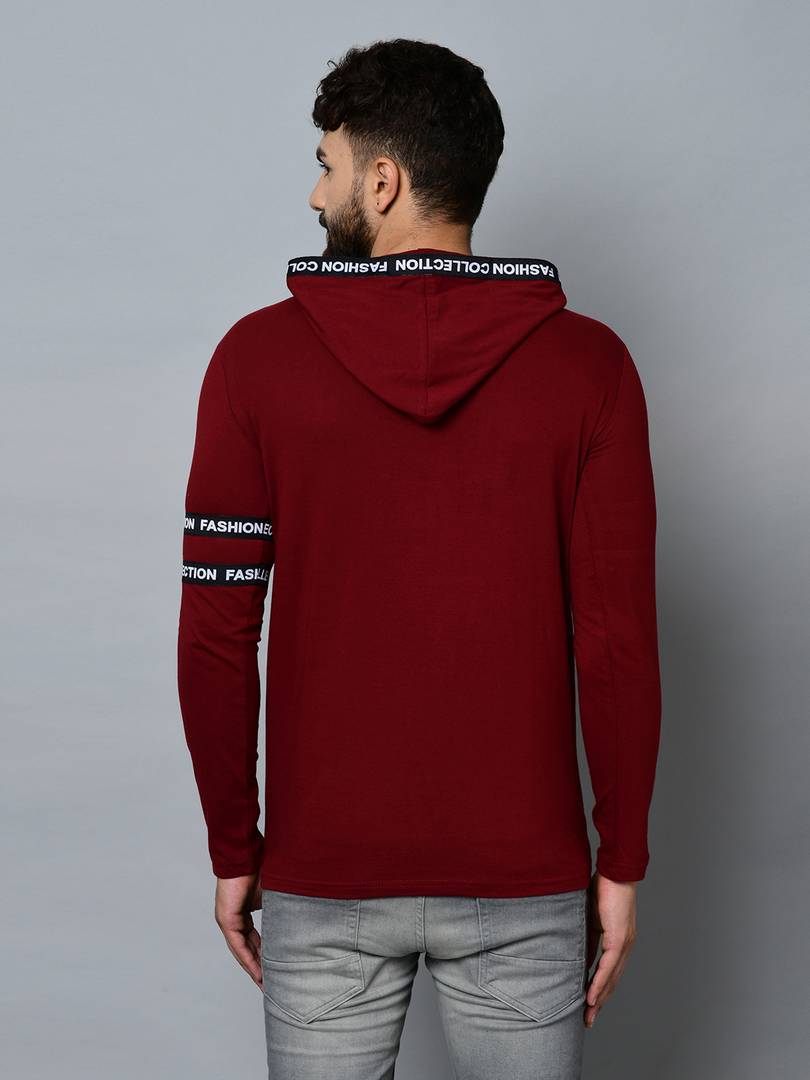 Men's Maroon Cotton Self Pattern Hooded Tees - SVB Ventures 