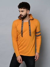 Load image into Gallery viewer, Men&#39;s Yellow Cotton Self Pattern Hooded Tees