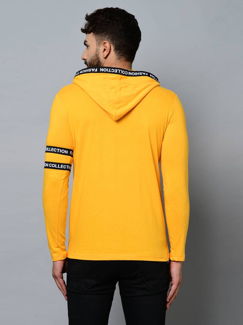 Men's Yellow Cotton Self Pattern Hooded Tees - SVB Ventures 