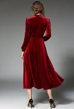 Load image into Gallery viewer, Women&#39;s Maroon Buttoned Midi A-Line Velvet Dress