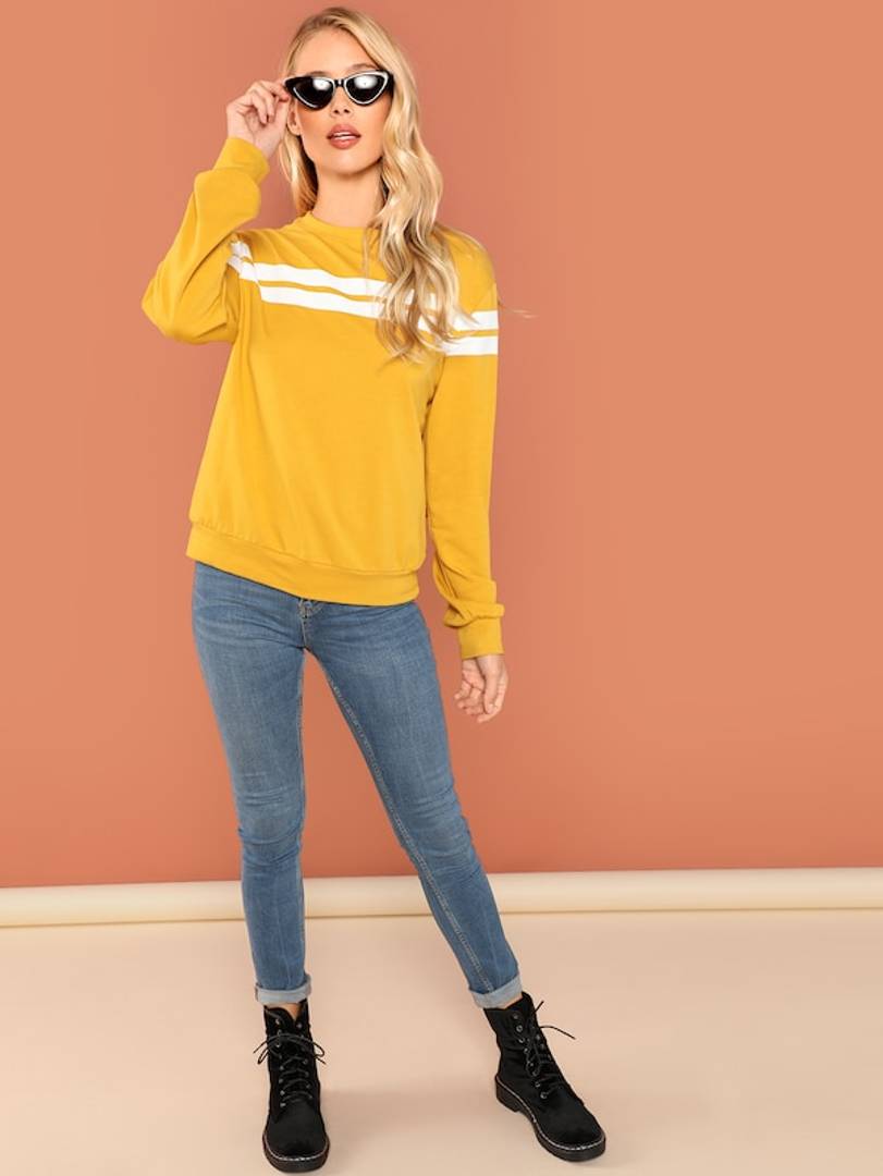 Women's Mustard Striped Tunic Pullover