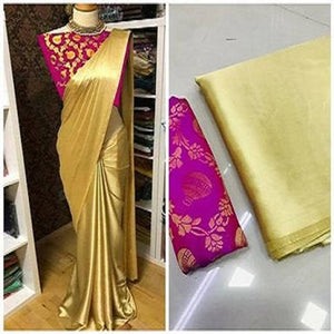 Trendy Satin Solid Saree with Blouse piece