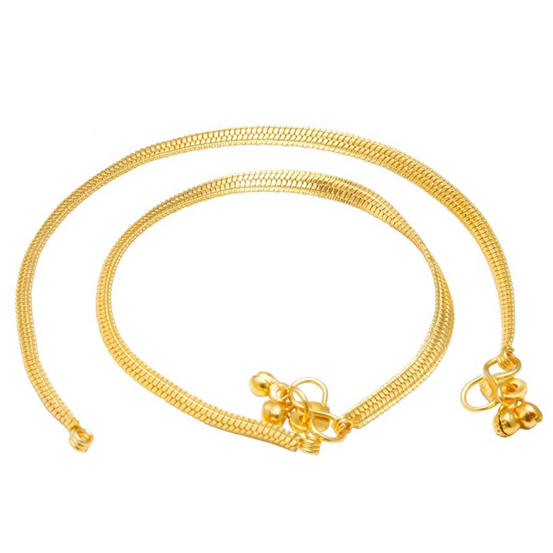 Gold plated Flat snake chain design ghungroo anklet for Women