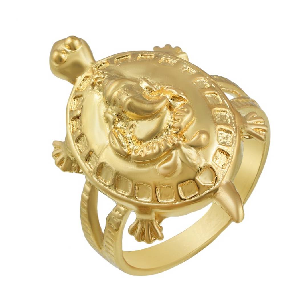 Gold Plated, Ganesh with Tortoise Shape, Vaastu Fenghui Recommended, Hand Crafted Free Size Adjustable Finger Ring