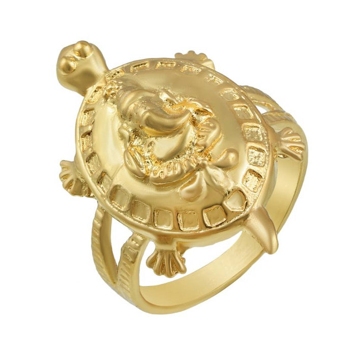 Gold Plated, Ganesh with Tortoise Shape, Vaastu Fenghui Recommended, Hand Crafted Free Size Adjustable Finger Ring