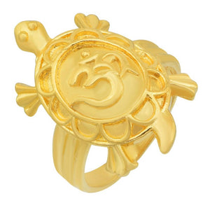 Gold Plated Vastu feng shui OM on Tortoise Good Luck Fashion Finger Ring Men
