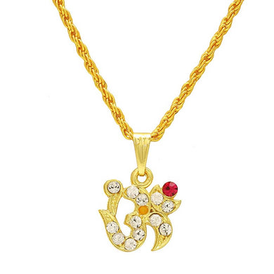 Gold plated White and Red American Diamond AD studded OM chain necklace jewellery for Men