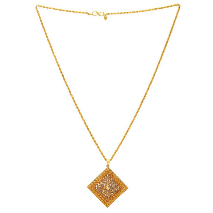 Gold plated Brass Handmade, rich filigree, Cubic Zirconia (CZ) studded Kite shape, Big and Bold stylish, Ethnic Traditional Fashion pendant necklace jewellery Women