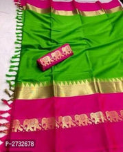 Load image into Gallery viewer, RAINBOW Hathi Jacquard Border Cotton Silk Saree with Blouse Piece