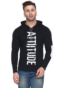 Men's Black Cotton Printed Hooded Tees