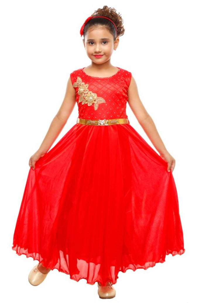 RNR FASHION Girls Red Colored Sleeveless Party wear Full Length Gown Frock(RNR056)