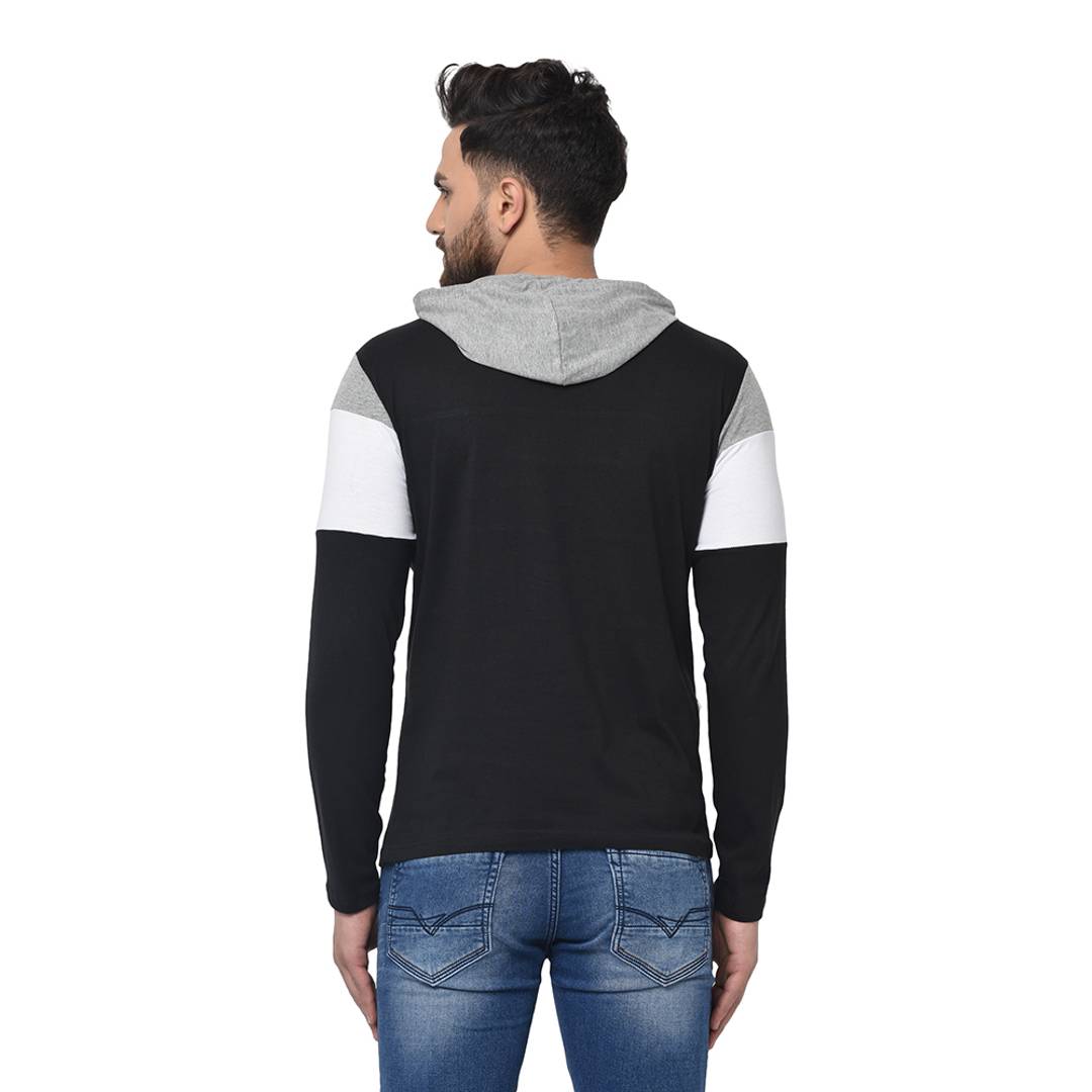 Multicoloured Colourblocked Cotton Hooded T-Shirt