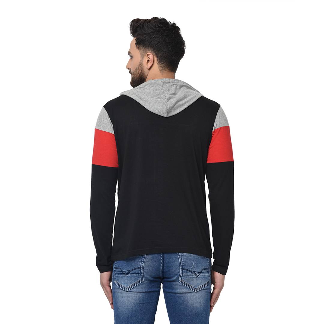 Multicoloured Colourblocked Cotton Hooded T-Shirt