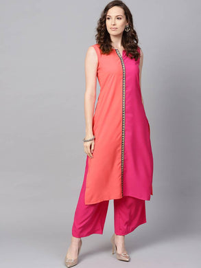 Elegant Pink Printed Crepe Straight Women Kurta Palazzo Set