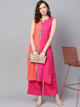 Load image into Gallery viewer, Elegant Pink Printed Crepe Straight Women Kurta Palazzo Set