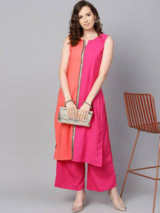 Elegant Pink Printed Crepe Straight Women Kurta Palazzo Set