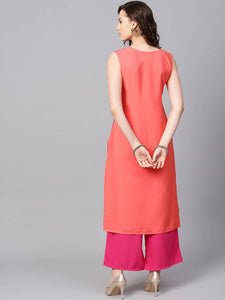 Elegant Pink Printed Crepe Straight Women Kurta Palazzo Set