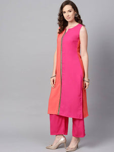 Elegant Pink Printed Crepe Straight Women Kurta Palazzo Set