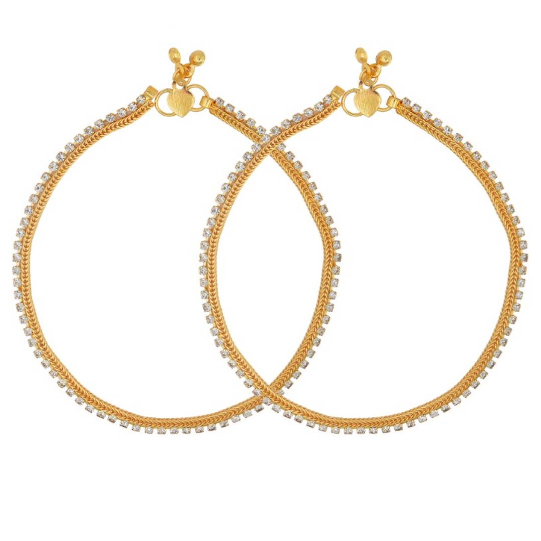 Gold Plated CZ Studded Single line Anklet for Women