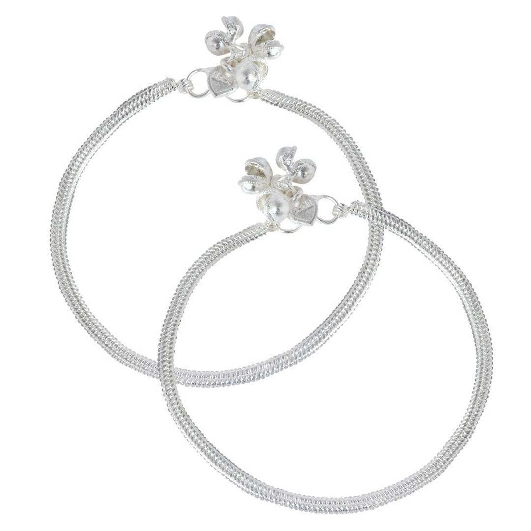 Silver plated snake chain design, flat and smooth, simple and sober ethnic traditional Anklet jewellery for Women and Girls