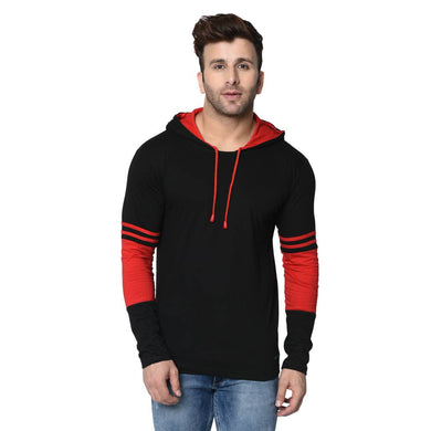 Men's Black Cotton Self Pattern Hooded Tees - SVB Ventures 