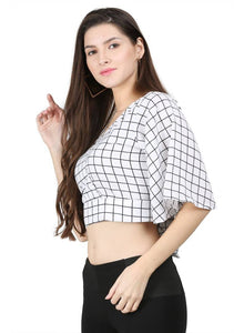 Fashionable White Crepe Checked Top
