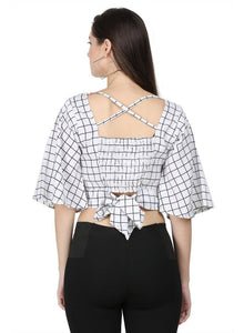 Fashionable White Crepe Checked Top
