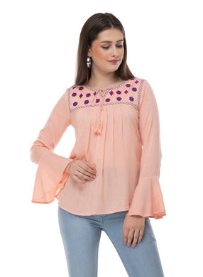 Fashionable Pink Cotton Embroidered Top
