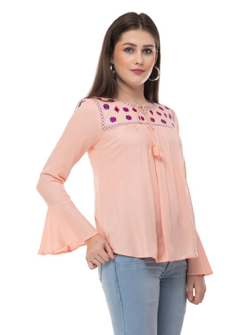 Fashionable Pink Cotton Embroidered Top