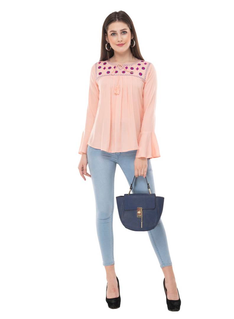 Fashionable Pink Cotton Embroidered Top
