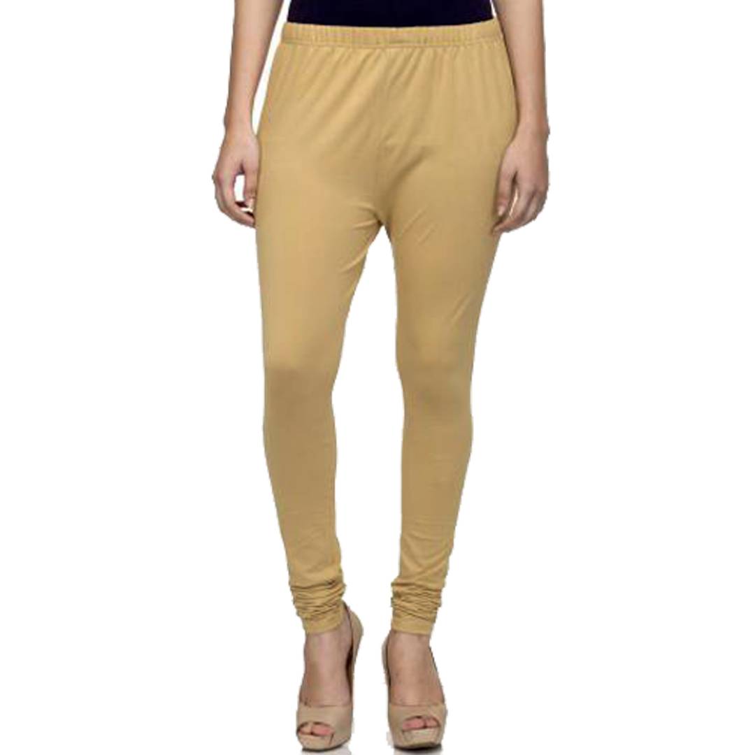 Cotton Lycra 4 Way Stretchable Churidar Leggings (Beige, Solid)