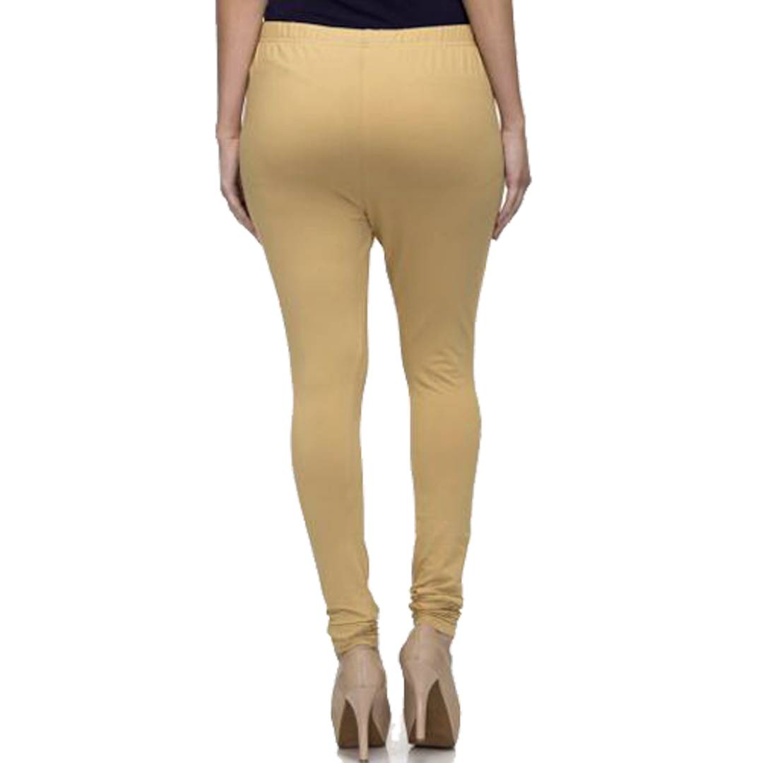 Cotton Lycra 4 Way Stretchable Churidar Leggings (Beige, Solid)