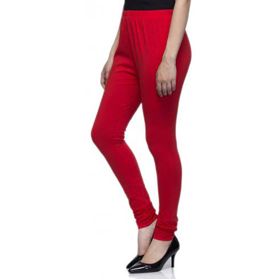 Cotton Lycra 4 Way Stretchable Churidar Leggings (Red, Solid)