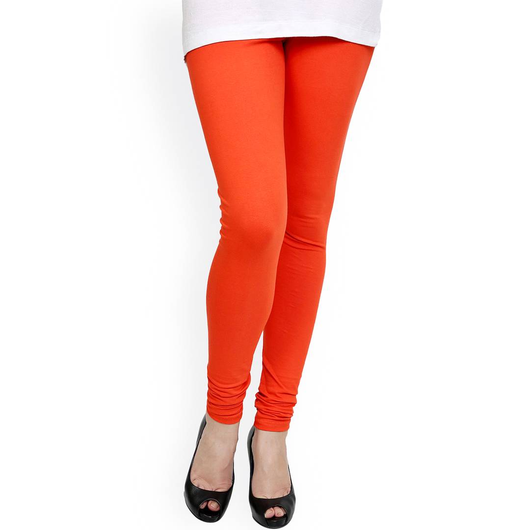 Cotton Lycra 4 Way Stretchable Churidar Leggings (Orange, Solid)