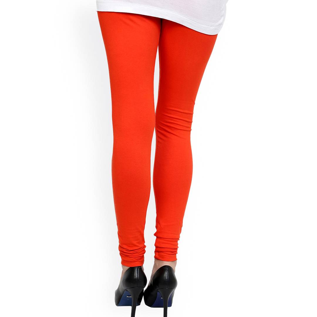 Cotton Lycra 4 Way Stretchable Churidar Leggings (Orange, Solid)