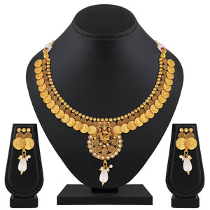 Traditional Laxmi Coin Gold Plated Ethnic Copper Necklace Set For Women