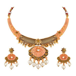 Gold Plated Traditional Ethnic Choker Necklace Set For Women