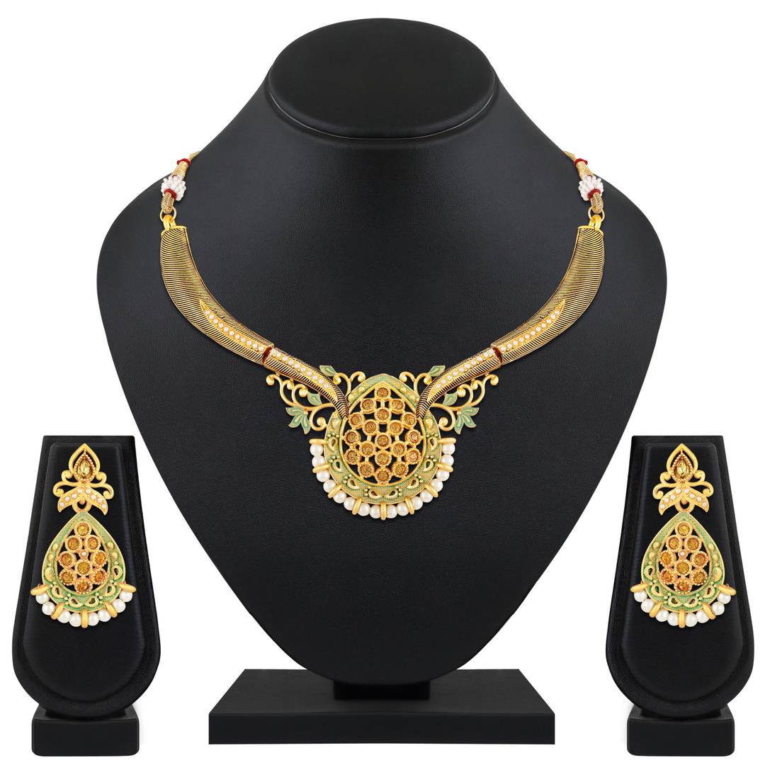 Gold Plated Traditional Ethnic Choker Kundan Necklace Set For Women