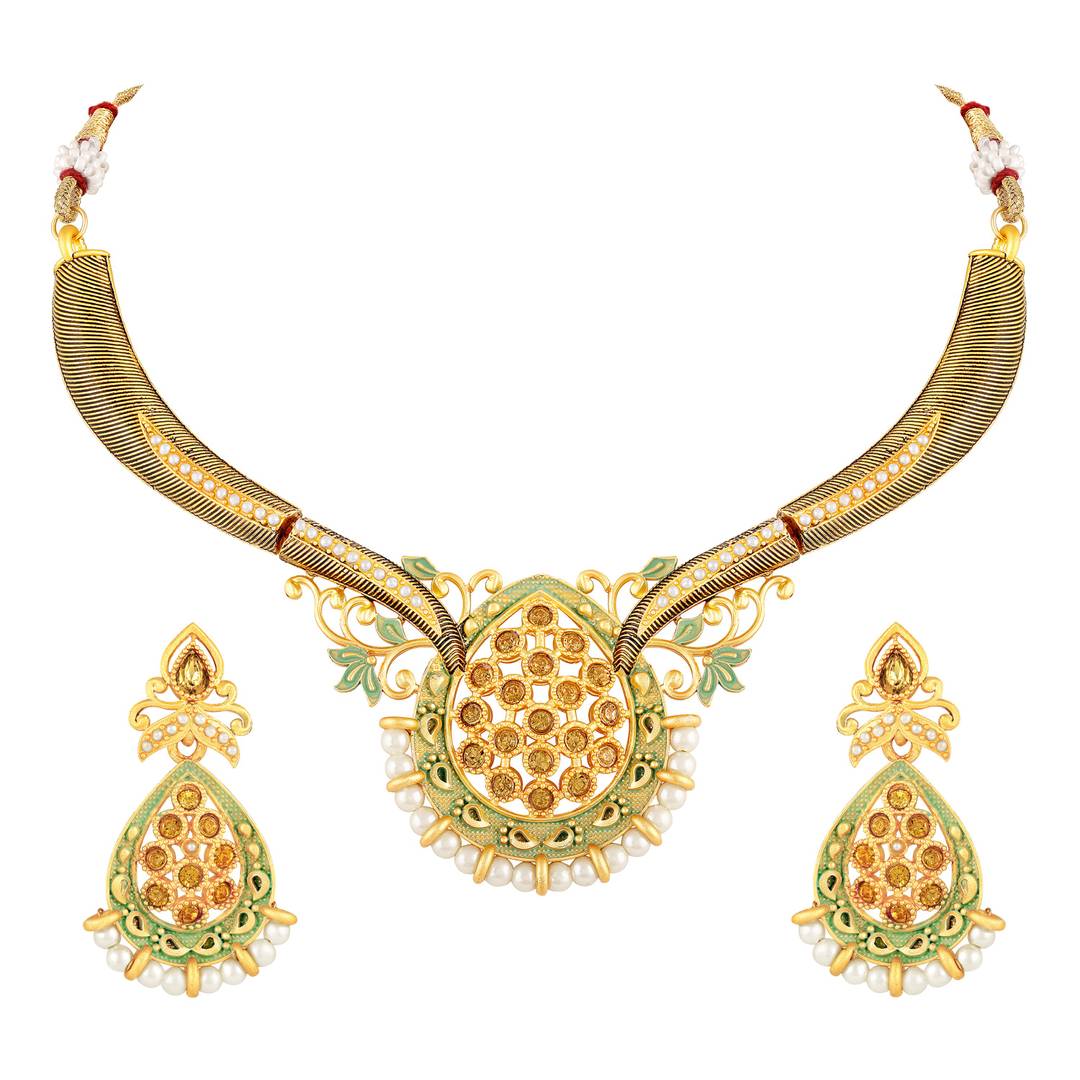 Gold Plated Traditional Ethnic Choker Kundan Necklace Set For Women