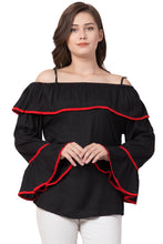 Load image into Gallery viewer, Black Cold Shoulder Bell Sleeve Top